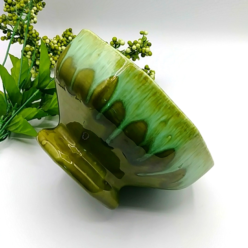 MCM Drip Glaze Green Octagon Bowl